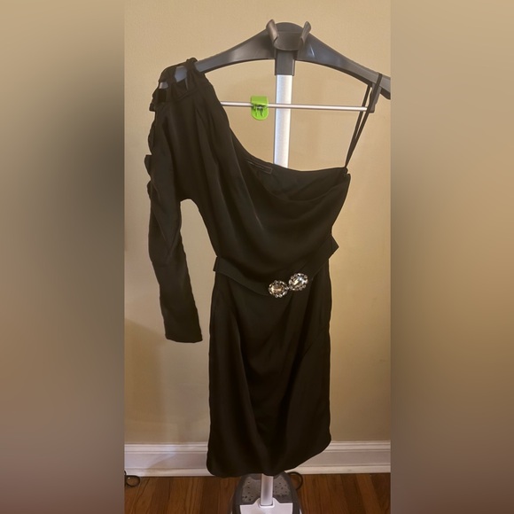 BCBG MAX AZRIA BLACK ONE SHOULDER DRESS  XS NWOT - Picture 4 of 5